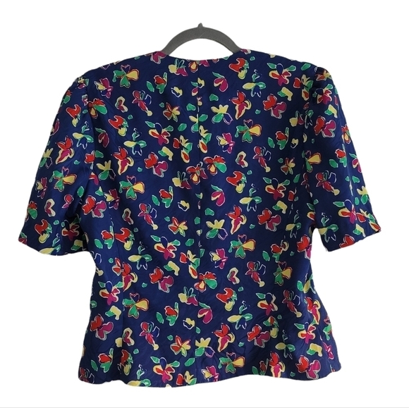 VTG Papéll Boutique Blue Bold Floral Button Up Top Blouse - Picture 2 of 8